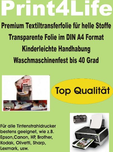 T-Shirt Folie Transferfolie Textilfolie klares Transferpapier 15x DIN A4 für helle/weiße Stoffe