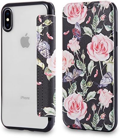 iPhone X Case,iPhone 10 Case,Snewill Slim PU Leather Folio Flip Wallet Case with Card Slot &amp; Clear Soft TPU Back Cover for Apple iPhone X/10-Peony Flower
