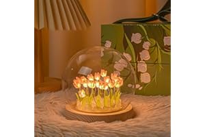 EONANT Tulipano Lampada Notturna, FAI DA TE Fiore Artificiale Handmade Decorazione Casa Sleep Table Lamp Regalo per Bambini e Ragazze (rosso, 13 LED)