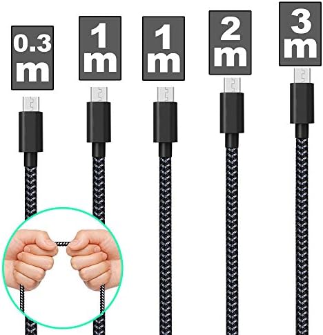 [5-Pack] Micro USB Cable 0.3m 2*1m 2m 3m MaxTeck Android Charging Cables - Samsung Cable - LIFETIME WARRANTY - Data Sync Cord Cable, 480 Mbps Data Transfer for Samsung Galaxy S5 S6 S7 S7 Edge, Note 3 4 5 Sony, HTC, Motorola, Kindle, LG and More