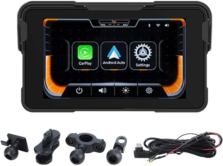 Yarryuter Pantalla de Navegación Digital Portátil para Motocicleta con CarPlay Moto Android Auto de 5.0 Pulgadas y Navegación Inalámbrica para Motocicleta.