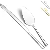 HOMQUEN Wedding Cake Knife and Server Set, Stainless Steel Cutting Set for Party, Activity, Family, Dishwasher Safe (Shiny Si