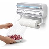 3 in 1 Wrap Organizer With Cutter - 2 Rolls of Plastic Wrap and Aluminum Foil Dispenser, Magnetic Paper Towel Holder for Frid
