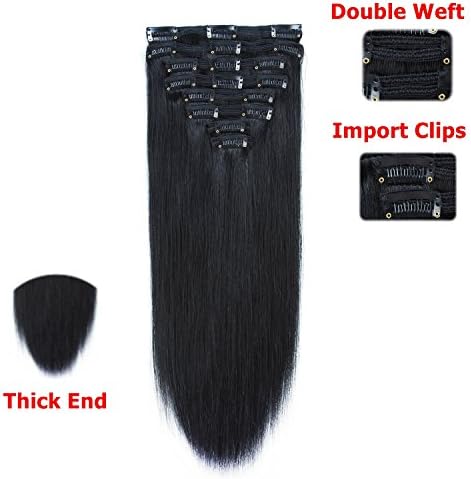 Winky Wiggery 16"-22" inches 8PCS 120g-150g, Double Weft Full Head Clip in 100% Real human Hair Extensions for Women Beauty (22"-150g, #1B(Natural Black))