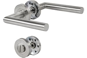 BEILEIOU WC - Badrum och toalett dörrlås, dörrknapp, dörrhandtag i rostfritt stål Modern L-form Silver, Elegant och enkel design (1, Silver, WC)