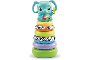 VTech - Nino, Éléphanteau Empilo 3 en 1, Pyramide Bébé Fabriquée avec des Matériaux Plus Durables, Hochet Musical Éléphant, Jouet d'Éveil, Cadeau Bébé Garçon et Fille Dès 6 Mois - Contenu en Français