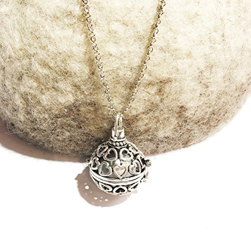 My Sunshine : Bola de Grossesse Motif cur, Sautoir chaîne argenté, Grelot au Choix (Argenté)