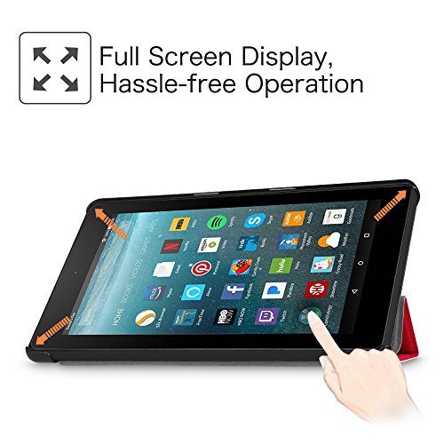 Fintie Hülle für Amazon Fire 7 Tablet (7-Zoll, 7. Generation – 2017) – Slim Cover Lightweight Schutzhülle Tasche mit Standfunktion und Auto Schlaf / Wach Funktion und Auto Schlaf / Wach Funktion, Rot - 5
