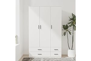 URBNLIVING Modern 3 Door 4 Drawer Wardrobe with Hanging Rail, Bedroom Furniture, Storage Shelf Clothes Organiser Stylish Design, Ample Storage Solution