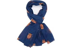 LilyRosa Highland Cow Scarf Ladies Grey Navy Blue Red Green Teal Cattle Coo