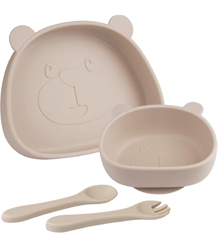Gatphy Set De Repas Bébé En Silicone - Assiette & Bol Anti-Renversement Avec Cuillère Et Fourchette - Rose