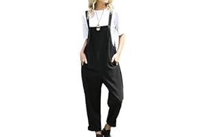 YESNO Women Casual Loose Dungarees Sleeveless Plus Size Overall Cotton Harem Pants Jumpsuits Rompers with Pockets PV2UK
