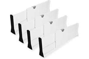 APACALI 4 Pack Adjustable Drawer Dividers, 5'' High Expandable from 12.9" to 21" Extendable Drawer Organiser Divider, Expandable Drawer Separators for Kitchen, Bedroom, Bathroom, Drawer, Office