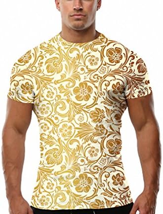 Luxury T Shirt Mens Gold Flower T-Shirt Clothing 3d Print Tshirt Lycra Summer Slim Short Sleeves 3d T shirt 4XL