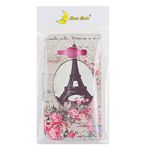Hülle Galaxy J1 2015 Rosa Leder Etui,Moon mood® PU Leder Schutzhülle für Samsung Galaxy J1 (4.3 Zoll)(Not for Samsung Galaxy J1 2016) TPU Innere 3 Kartenfächer Bunte Malerei Standfunktion Handytasche (Paris Eiffelturm Pink Blume Spiegel) - 6