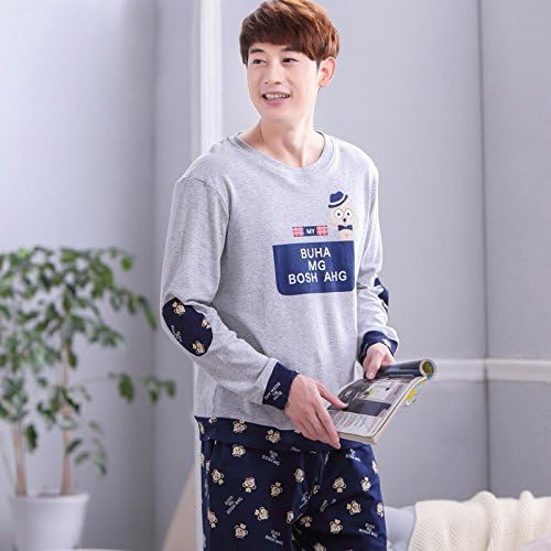 LKKLILY-In spring and autumn the couple pajamas cotton long sleeve Ralph Lauren long-sleeved cartoon Pajamas plus size clothing suit,XXXL,Male