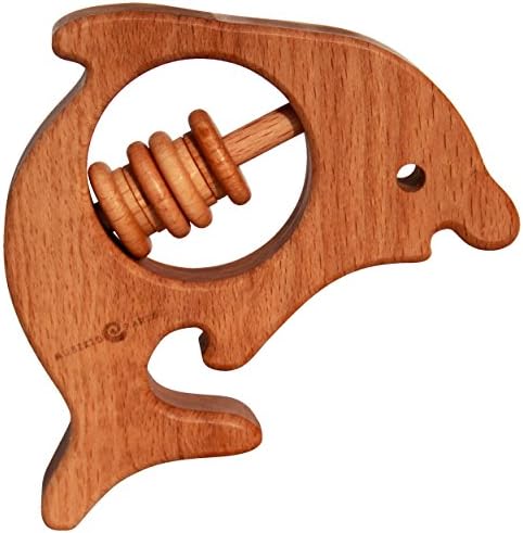 Dolphin teether 1OO% beech wood + organic flax oil to calm teething. Made EU for babies, children, small infant