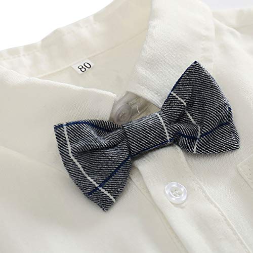 Feoya Jungen Outfits langarm Frühlinganzug Fliege Taufanzug Baby Baumwolle Hemd Hose Set Hochzeit Anzug 6-9 Monaten - 3