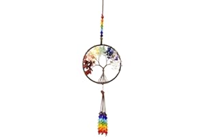 RAMGLYO Albero della Vita, 7 pietre Chakra, cristallo curativo, accessori per auto interni, Reiki, buona fortuna, meditazione, decorazione per finestra (colorato)