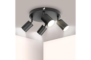 Ketom Plafonnier LED 4 Spots Orientables, Luminaire Plafonnier 4 Spots, GU10 Spots de Plafond, Ronde Plafonnier Spot Noir, Spot de Plafonnier pour Salon Cuisine Chambre Salon, Sans Ampoule