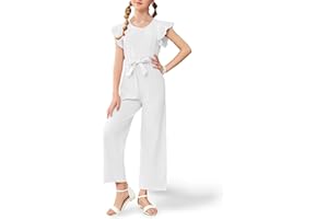 UK loees Mädchen-Jumpsuit, Sommer, Kinder, lässig, modisch, Rüschen, Flügelärmel, Gürtel, weites Bein, Strampler