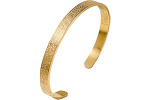 GAUEIOUR Ayatul Kursi Bracelet,Muslim Quran Allah Double-Sided Carved Stainless Steel Open Bracelet, Arabic Calligraphy Cuff Bracelet, Unisex, Islamic Eid Jewelry Gift, Gold, 4WQASD-G