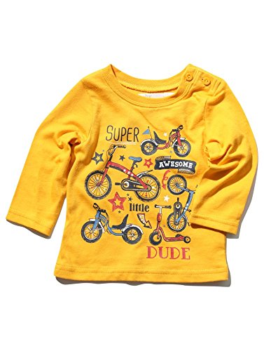 M&Co Baby Boys Long Sleeve Super Awesome Little Dude Slogan Bicycle Print Casual Cotton T-Shirt Yellow 0/3 Mnths