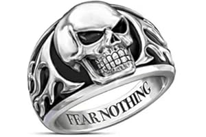 PikaLF Bague tête de mort pour homme, Bague tête de crâne de démon gothique, Bague totem crâne punk rock, Bague amulette en os de crâne d'oeil noir ancien, Bague de motard Halloween Hip Hop