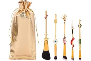 WECHIP [5 PCS] Jujutsu Kaisen Makeup Brush Set Metal, Jujutsu Kaisen Merch Anime Collection for Foundation Blush, Eyeshadow, Face Concealer, Eyeliner Contour, Powder Liquid Eye, Anime Gift for Girls Women