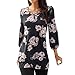 Produktbild JUSTSELL  Langarmshirts Damen,Frauen V-Ausschnitt Tops 3/8 Langarmshirts Blumenmuster Tunika Hemd Elegante Temperament Damentops Casual T Shirt