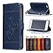 Produktbild iPhone 6 Plus Leder Hülle,Handy Hülle Tasche iPhone 6S Plus,Ledertasche für iPhone 6 Plus,Leweiany Handytasche iPhone 6S Plus Schutzhülle aus Echt-Leder Retro Blumen Prägung Hülle im Ständer Bookstyle Wallet Tasche Flip Brieftasche Etui Schale mit Kartenfach, Magnet und Praktischer Standfunktion Luxus Tasche für Apple iPhone 6 Plus/6S Plus 5.5 Zoll - Premium Hülle in Blau