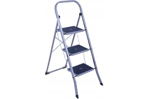 METROX Składany taboret 3-stopniowy – stabilna drabina domowa do 150 kg, składana, z antypoślizgowymi stopniami, oszczędność miejsca i bezpieczeństwo (Black & Silver)