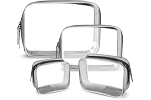 DIWUJI 4 Pièces Trousse de Toilette Transparente, Étanche Sac de Maquillage PVC Imperméable, Cosmétique Organisateur Multifonction Kit pour Hommes Femme, Multi-Tailles (Petit, Moyen, Grand, X-Large)