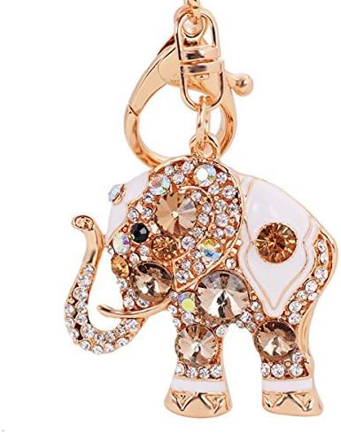 TOPMOOM Cute Elephant Keychain Sparkling Crystal Rhinestones Keyring Pendant (Beige)