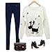 YQ25 2015 Autumn And Winter Fashion Women Wool sweater Cartoon Elk Bottoming sweate (S, WHITE)