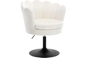 WOLTU Taburete de Tocador, Taburete de Maquillaje con Respaldo Forma Flor para Tocador, Dormitorio y Salón, Altura Ajustable 43-55cm, Terciopelo, Crema