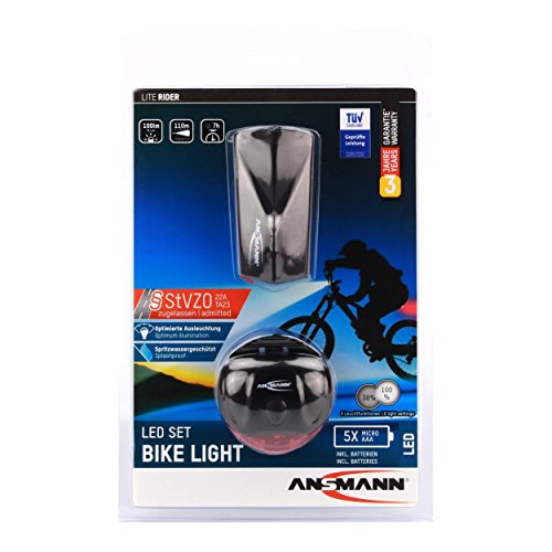 ANSMANN LiteRider Fahrrad-Licht Set LED (Vorder- & Rücklicht, 2 Halterungen, 5x AAA Batterien) StVZO 22A/TA23 zugelassen - 10