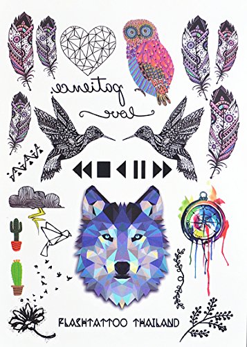 GRAFISCHE TATTOOS LINIEN TATTOOS 3 Stück SET FAKE TATTOOS FLASH TATTOO WOLF VÖGEL FEDER TRAUMFÄNGER BÄUME BLUMEN - 4