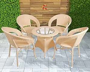 Corazzin Garden Patio 4 Seater Chair and Table Set Outdoor Balcony Garden Coffee Table Set Furniture with 1 Table and 4 Chairs Set - (Cream)