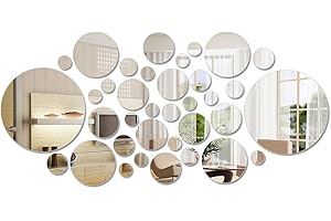 DODUOS 36 Fogli Rotondi specchi in plastica per specchio autoadesivi, adesivi in acrilico, Specchio per piastrelle, specchio da parete, specchio per casa, camera da letto