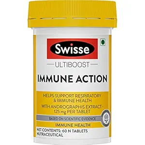 Swisse Immune Action (60 Tablets) With Vitamin C, Zinc & Ginger Extract for Immunity & Respiratory Health