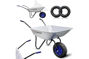 X-COTEC Brouette, Brouettes de Chantier 65 L 150kg, Brouette de Jardin, Brouette de Transport avec Jante en Métal, bac en Métal, avec 2 Chambres à Air