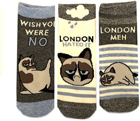 Ladies Girls GRUMPY CAT 3 pairs Socks shoe liners size UK 4-8, EUR 37-42