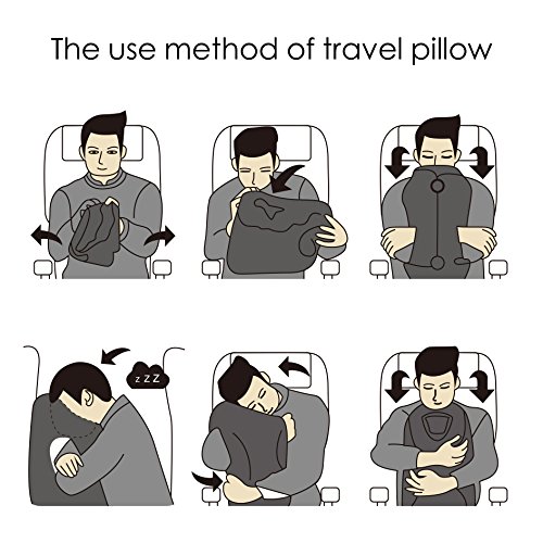 Aufblasbares Reisekissen für Flüge,Zugreisen,Fernbus, Tragbare Multifunktions Reise Nackenkissen, Nickerchenkissen - 5