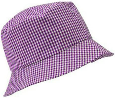 Childrens Quality Cotton Bucket Summer Sun Hat - Ages 5 to 11 Years, Boys &amp; Girls colours Purple Gingham 53cm