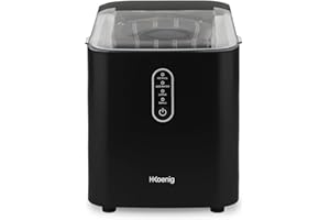 H.Koenig Macchina del ghiaccio KUB14, 12 kg in 24h, 2 formati di cubetti, automatico, elettrico, portatile, silenzioso, 1 l, cubetti pronti in 6 minuti, paletta