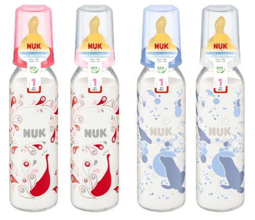 1 X NUK Glass Bottle with latex teat for 230 ml