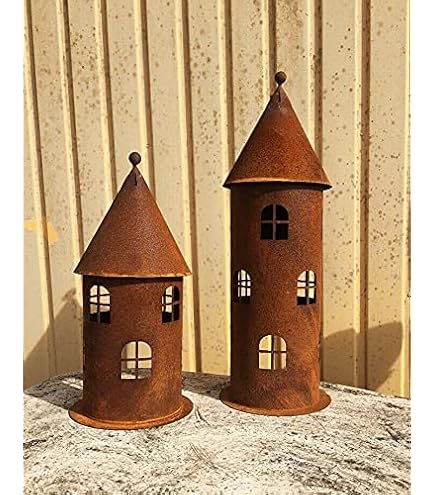 Vogelhaus Aus Metall Mit Edelrost-Optik – Höhe 45 Cm, Inkl. Gartenstecker (ca. 145 Cm) & Beleuchtung