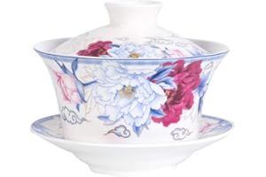 Liang baobao Set da tè tradizionale Gaiwan con coperchio e piattino in ceramica fatta a mano, tazze da tè in porcellana con fiori, 300 ml