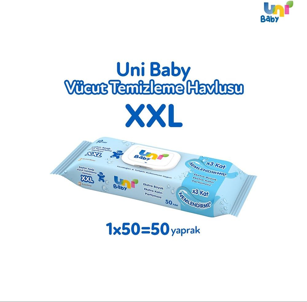 Uni Baby Vücut Temizleme Havlusu XXL 50 Yaprak